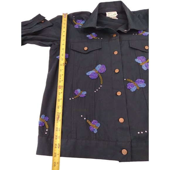 Vtg. Quacker Factory Embellished/pearl beaded Dragonflies button Jacket Large - Picture 6 of 16